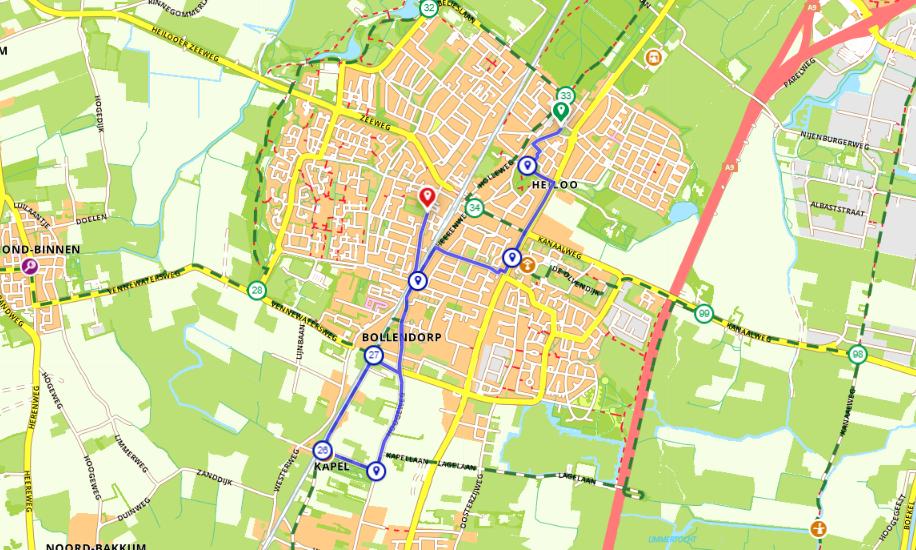 heiloo wandelroute op de kaart